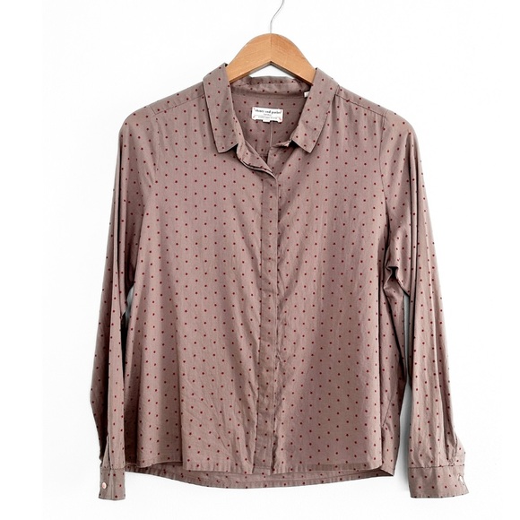 Chinti & Parker Taupe Brown and Red Star Print Button Down Top size XS - Picture 1 of 6